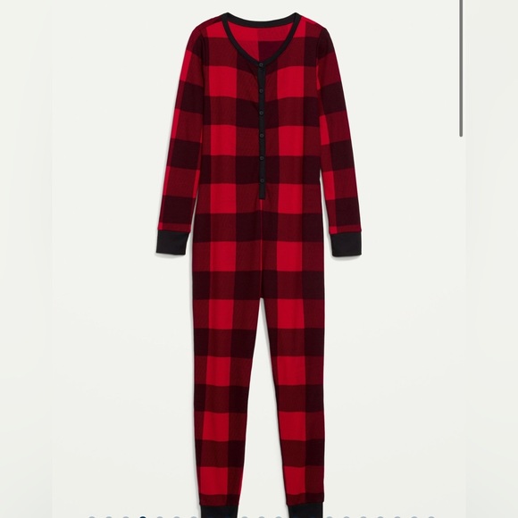 Old Navy Buffalo Plaid Printed Thermal-Knit One-Piece Pajamas, Women’s Size S. - Picture 6 of 6